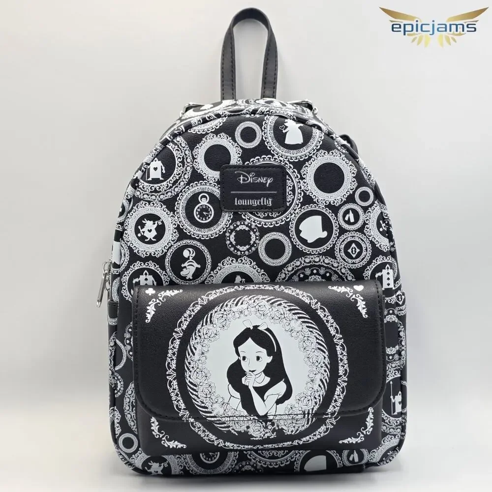 Loungefly Disney Alice In Wonderland Black & White Mini Backpack New